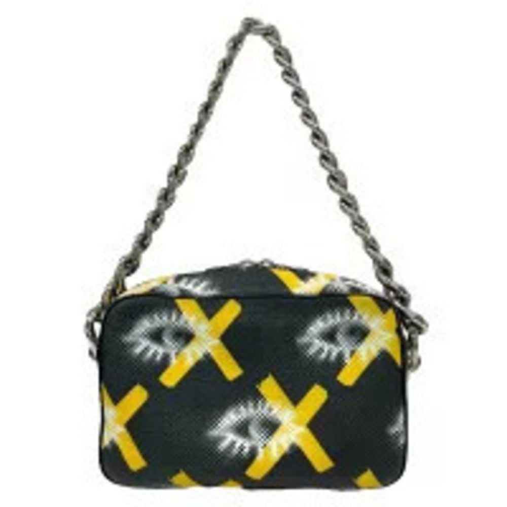 Prada Chain Black Bag Handbag Shoulder Yellow Leather